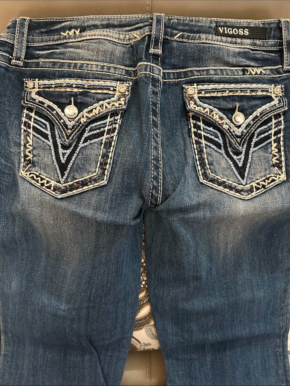 Vigoss Women's Dark Blue Boot Cut Jeans with Embroidered Back Pockets